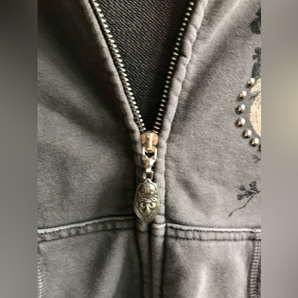 MM UNPLUGGED BEADED RHINESTONE EMBELLISHED GRAPHIC ZIP UP HOODIE - Picture 3 of 12